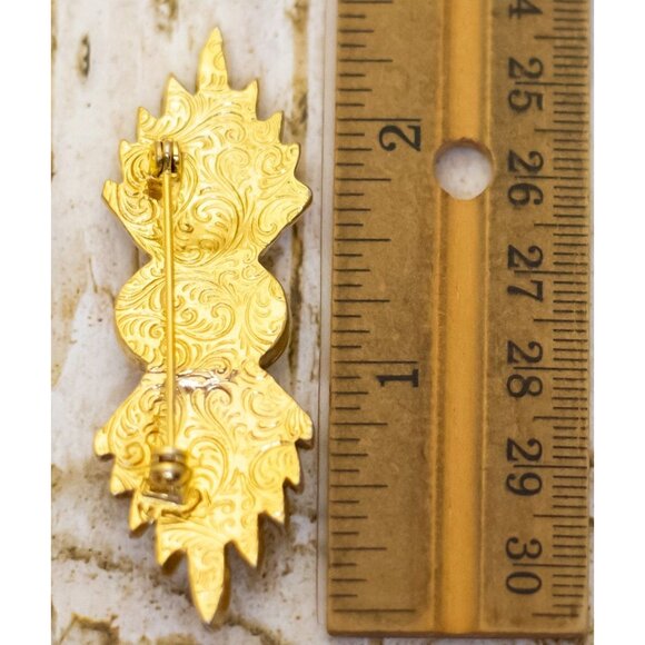 Vintage Round Oval White Faux Pearl Geometric Ribbon Gold Tone Brooch - B19 - Picture 2 of 2